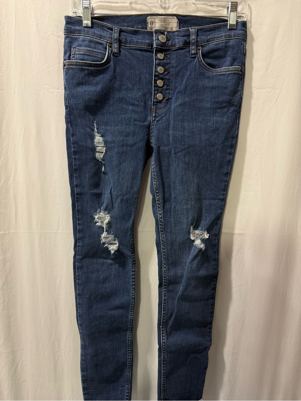 Free People Dark Blue Distressed Skinny Jeans